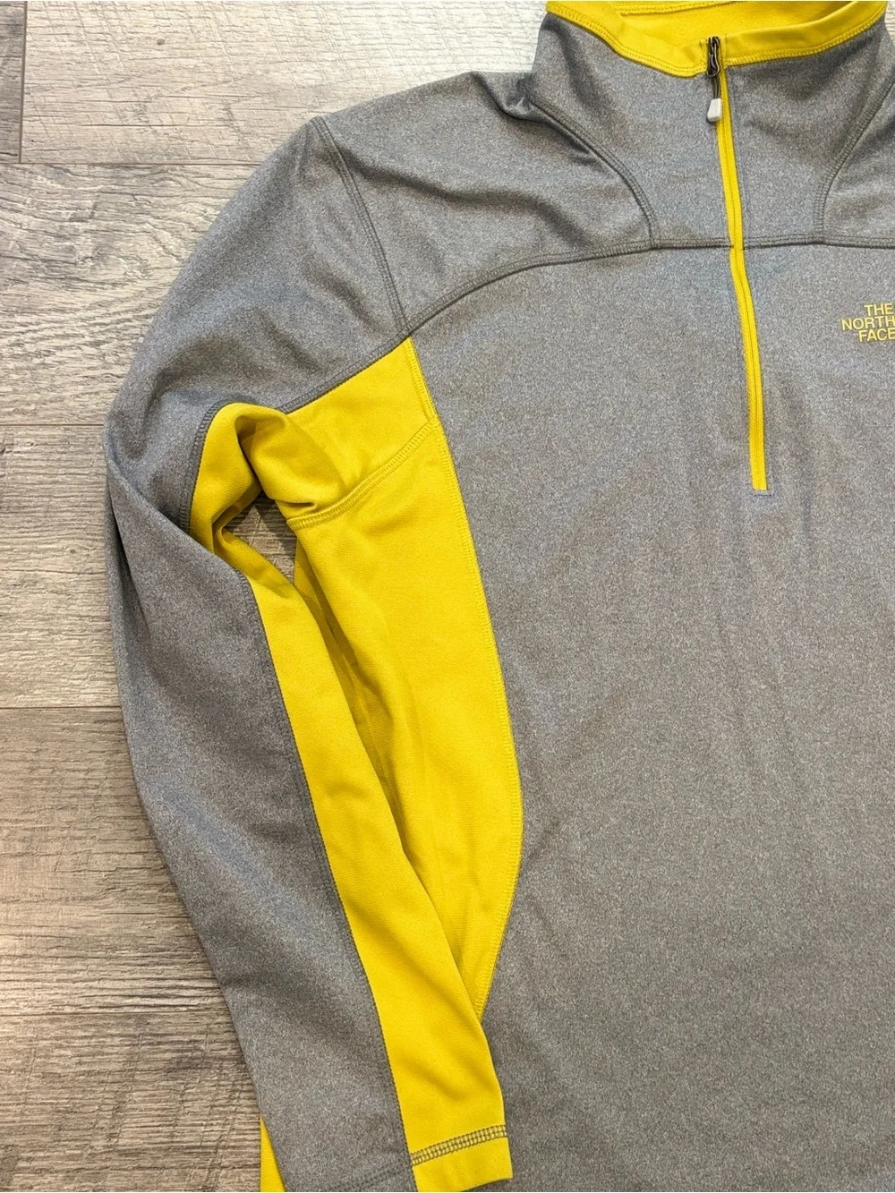 The North Face Gray and Yellow Quarter-Zip Pullover